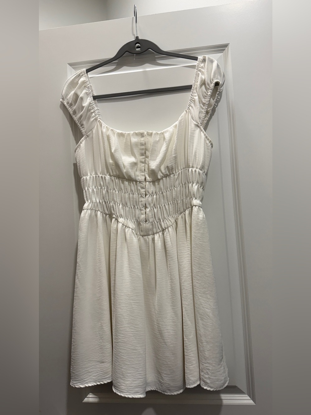 Women's Cream Smocked Waist Midi Dress